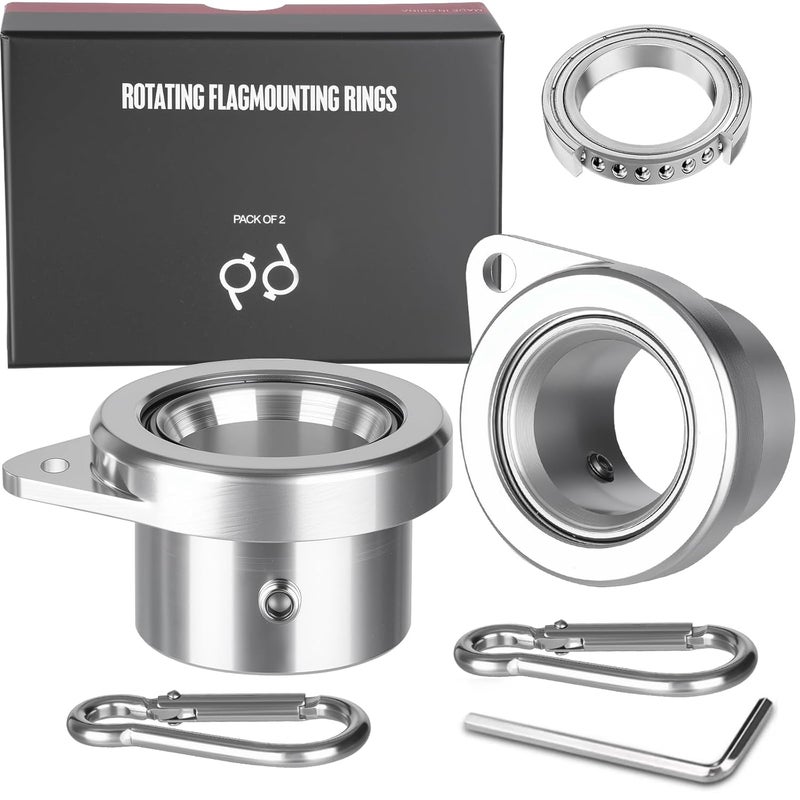HPGOED Bearing Steel Ball Flag Pole Rings, Tangle Free Aluminum Alloy Flag Pole Spinners, 360° Rotating Flagpole Rings with Carabiners, Fit Flagpole with 0.75-1inch Diameter, Flagpole Parts, 1 inch Silver - Image 1